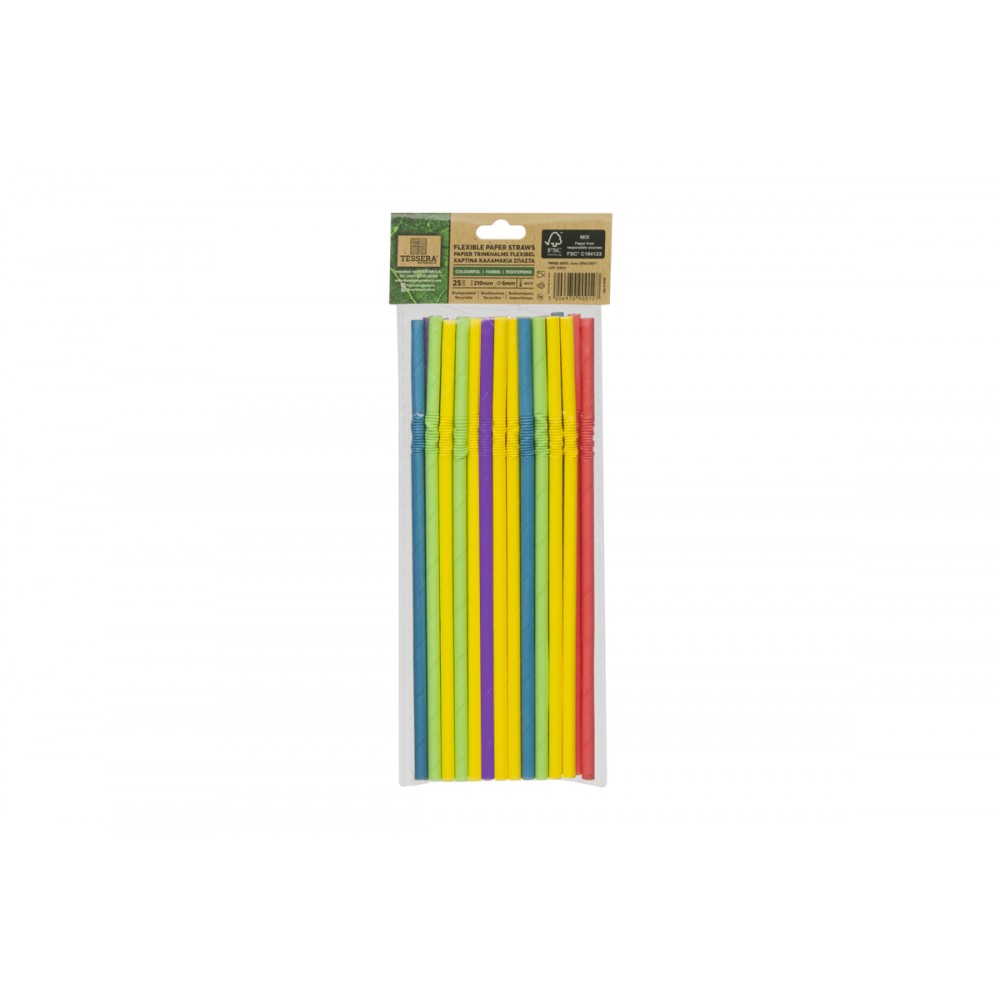 Flexible Paper Straws FSC® in 5 Colors Ø 0.6 x 21 cm. (25 pieces)